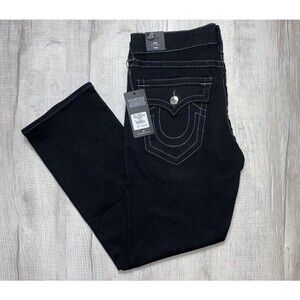 True Religion Mens size 34x32 Ricky Flap SN Relaxed Straight Jeans Black Denim